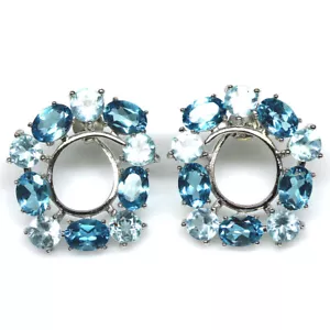 Gema Cielo - London Topacio Azul Pendientes 925 Plata Bañado en Oro Blanco - Imagen 1 de 4