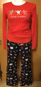 Women's Old Navy Pajamas Flannel Pants XL Thermal Shirt XXL Gingerbread Boys New - Picture 1 of 3