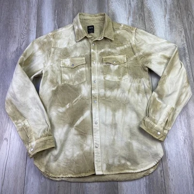 Sobrecamisa Zara Cazadora Para Hombres L Beige Marrón Tie Dye Denim Calce Relajado Botón a Presión Foto 1 de 4