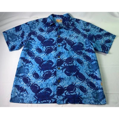 Camisa Hawaiana Azul Cangrejo Seda Margaritaville Its 5 Reloj Somewhere Para Hombres Mediana Foto 1 de 4