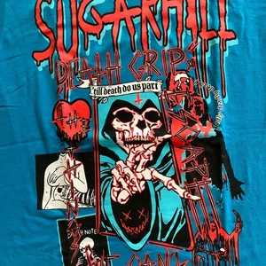 Sugarhill DEATH GRIP till death do us part Dual Side Turquoise T-Shirt Small New - Picture 1 of 10