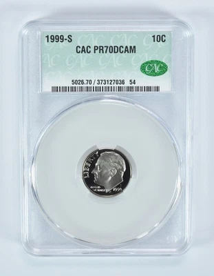 1999-S Roosevelt Dime PR70 DCAM CAC CACg *5782 - Image 1 of 4
