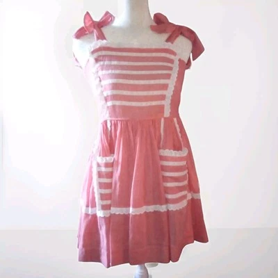 Vestido solero de algodón con estampado de guinga fino de colección años 50 madreperla abotonado trasero 8-10 T Foto 1 de 4