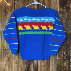 Vintage The Maine verrückter Hutmacher Jungen Dinosaurier bunt gestreifter Pullover Größe 4/5 - Bild 1 von 7
