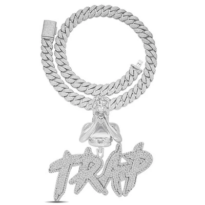 93+ gramos pesado VVS1/D 35,55 quilates Juego de cadena cubana con colgante con dije personalizado Trap Miami Foto 1 de 3