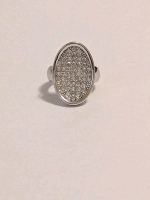 Lia Sophia Silver Tone Oval Concave Cocktail Ring With Pave Set Rhinestones 7.5" - Image 1 of 4