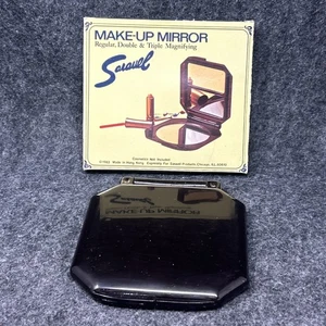 Vtg 80s Saravel Makeup Mirror Compact Regular-Triple Magnifying Hong Kong Vanity - Picture 1 of 13