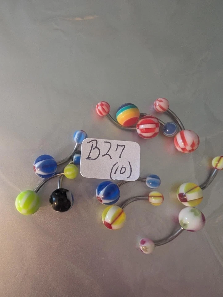 B27- NEW 10 Piece Set of Belly Button Curved Studs Assorted Designs Body Jewelry - Image 1 of 1