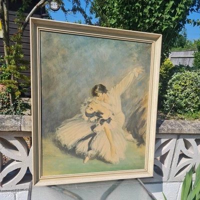 Original Vintage 22 x 26" Framed Ballet Art Print Margot Fontayne Rudolf Nureyev - Image 1 of 4