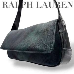 RALPH LAUREN Shoulder Bag Check Leather Green Black Women's USED FROM JAPAN - Picture 1 of 10