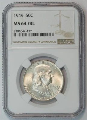 1949 Franklin Silver Half Dollar MS 64 FBL NGC 50C US COIN - Image 1 of 4