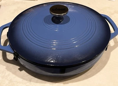 Lodge 3.6 Quart Enamel Cast Iron Round Casserole With Lid –Dual Handle Blue New - Image 1 of 4