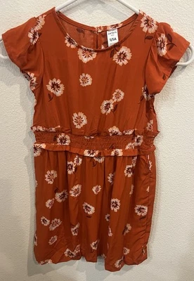 Vestido Carters Niñas Talla 5 Floral Caqui Naranja Manga Corta Volantes Cintura Foto 1 de 4