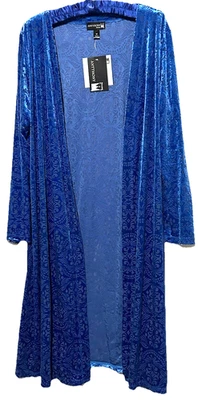 Anthony Original Cardigan M New Blue Velvet Burnout Open Front Fairy Duster NWT - Image 1 of 4