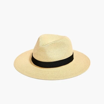 Sombrero de Paja J.Crew Embalable de Fábrica Beige Negro Banda M-L Foto 1 de 4