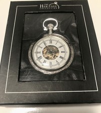 Taschenuhr The Heritage Collection Sammlerstück versilbert Leder teil skeletiert