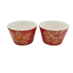 222 FIFTH Koson Spice Dark Porcelain Appetizer Bowls Set of 2 EUC Paisley Flora - Picture 1 of 4