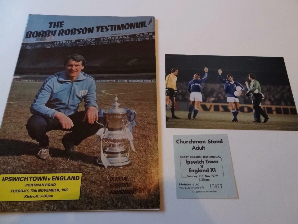 IPSWICH TOWN FC BOBBY ROBSON 1979 TESTIMONIAL PROGRAMME & TICKET + GEORGE BEST - Image 1 of 1