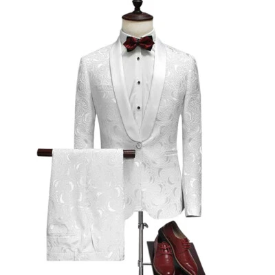 Hombres Traje Jacquard Paisley Floral Novio Esmoquin Formal Boda Fiesta Baile de graduación Traje Foto 1 de 4