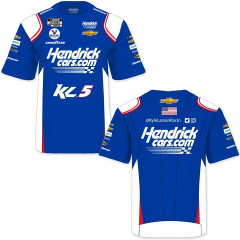Kyle Larson Youth HendrickCars Sublimated Uniform Pit Crew T-Shirt Blue Cover