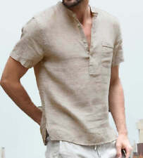 Men's cotton linen short sleeve shirt