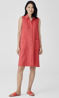 NWT Eileen Fisher Organic Linen Collar Garment-Dyed Shirt Dress Grenadine PS 228 - Image 1 of 4