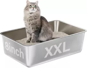 8IN  XXL Metal High Sided Stainless Steel Cat Litter Box  Non Stick, No Smell - Picture 1 of 8