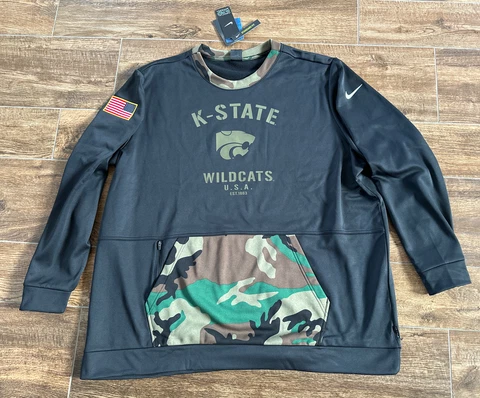 MENS SIZE 4XL NIKE KANSAS STATE SALUTE TO SERVICE SWEATSHIRT BLACK CAMO DRI FIT Cover