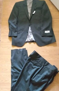 Pronto Uomo Men's Black Pin Stripe 2 Piece Wool Suit Size 44R Jacket 42 Pants - Picture 1 of 10