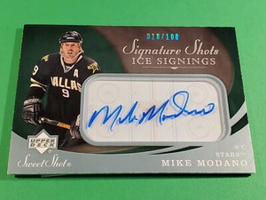 2007-08 UD SWEET SHOT MIKE MODANO ICE SIGNINGS AUTO SIGNATURE SIGNED SP #018/100