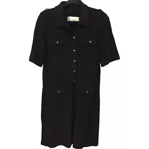 Steve Fabrikant Dress Womens Size M Black Cable Knit Wool Collared Flap Pockets - Picture 1 of 7