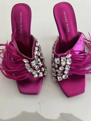 Sexy Nueva Azalea Wang Pluma Real Metálica Fucsia Talla 7M Foto 1 de 4