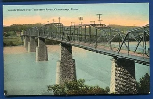 Chattanooga County Bridge over Tennessee tn River postcard - Picture 1 of 2