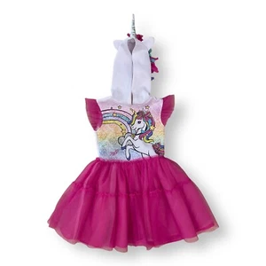 Jojo Siwa Dress Girls 5 To 6 Tulle Unicorn Pink With Hood Cosplay Rainbow - Picture 1 of 10