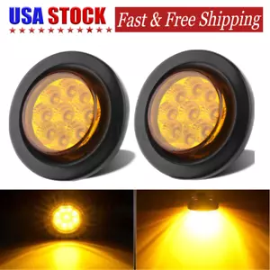 2Pcs Side Marker Clearance Light w/ Grommet 2 inch 9 LED Round For Truck Trailer - Picture 1 of 18