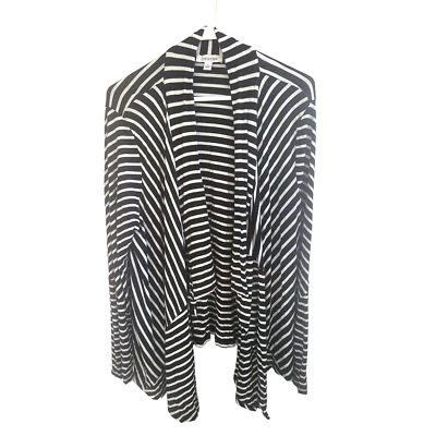 Calvin Klein Black and White Striped Long Sleeve Flyaway Cardigan - Size XL Foto 1 de 4