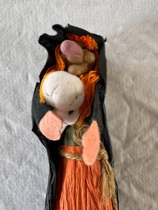 Vintage Halloween Kitchen Witch w Skull Paper Cone Figure 8" Rubber Face Taiwan - Picture 1 of 8