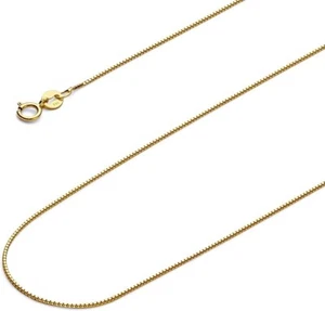Cadena de caja de oro amarillo sólido de 14k de 0,6 mm 16 18 20 22 24 26 pulgadas - Imagen 1 de 3
