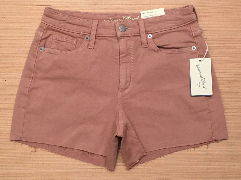 Womens Universal Thread High Rise Distressed Midi Shorts Vintage Rose Size 4