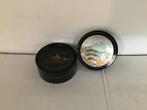 Vintage Coasters Black Lacquer W/Mother of Pearl Inlay ~7 pc Set MAKE OFFER! - Picture 1 of 4