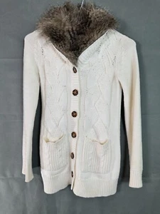GAP Kids Girls Sweater Coat Faux Fur Cable Knit Cream Off-white Size XXL 14-16 - Picture 1 of 6