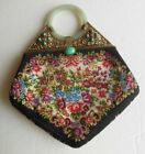 Rare Antique Petit Point Handbags w/ Jade Bangle Handle, 1920’s  Floral 