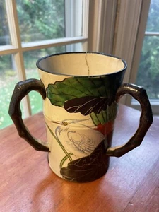 Japanese Meiji  hand panted  earthenware Crane 3 handled vase - Picture 1 of 6