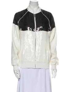 Alberta Ferretti White Black Sequins Holiday Bomber Zip Jacket $1550 Sz 4/S - Picture 1 of 10