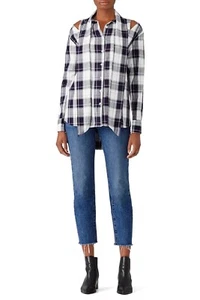 STYLEKEEPERS Autumn Break Plaid Top Casual Shirt Cotton Blue & White Size Small - Picture 1 of 7