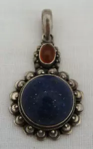 Sterling Silver Blue Goldstone And Amber Pendant - Picture 1 of 6