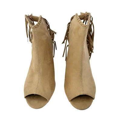 Sandalias para mujer Just Fab de gamuza beige tacón alto flecos talla 11 Foto 1 de 4