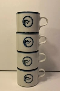 Dansk Flora Juniper Set of 4 Vintage Short Mugs White Blue Japan - Picture 1 of 9