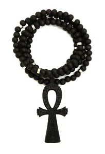Hip Hop Egypt Key Of Life Ankh Pendant 8mm 36" Wood Bead Necklace XJ240 - Picture 1 of 22