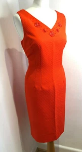 Jones New York orange textured V neck beaded smart sheath pencil dress US12 UK14 - Picture 1 of 8